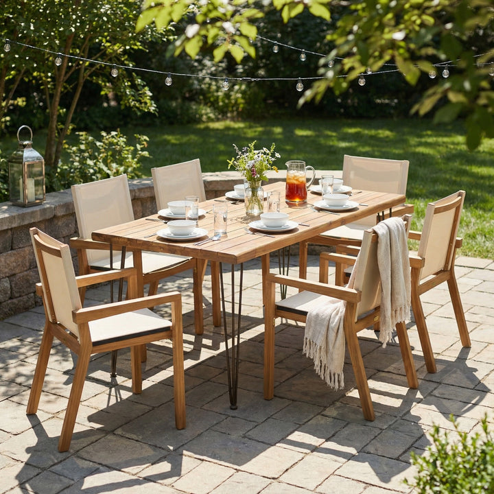 Buy farmhouse furniture Modern Farmhouse Cottage Wood Outdoor Set | 7-Piece Patio Furniture - Modern Cottage Farmhouse Furniture