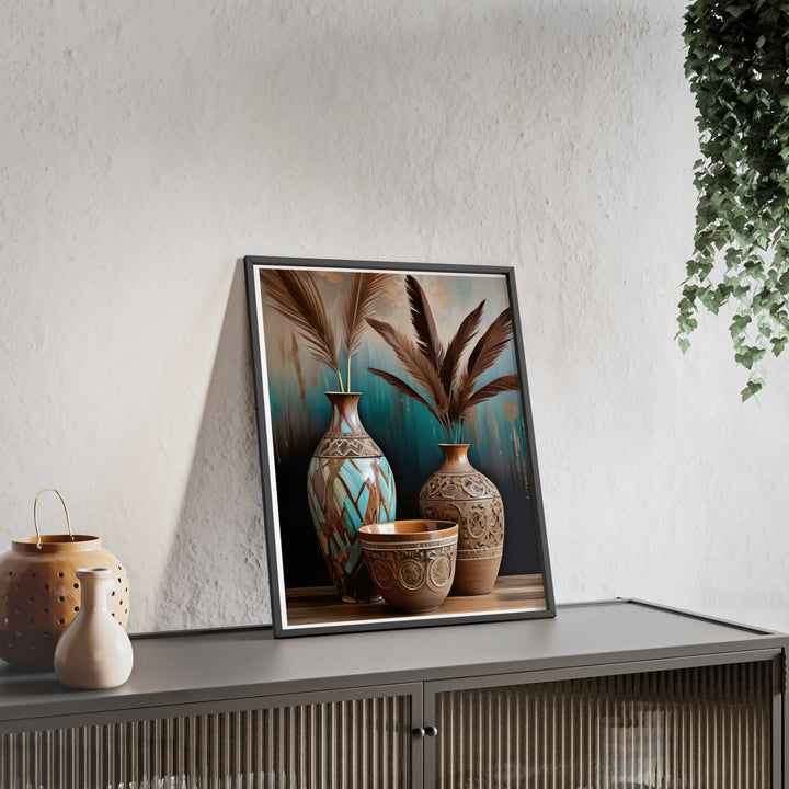 Boho Aesthetic Earthy Bowls Posters with Wooden Frame | Biophilic Design Airbnb Decor Furniture 