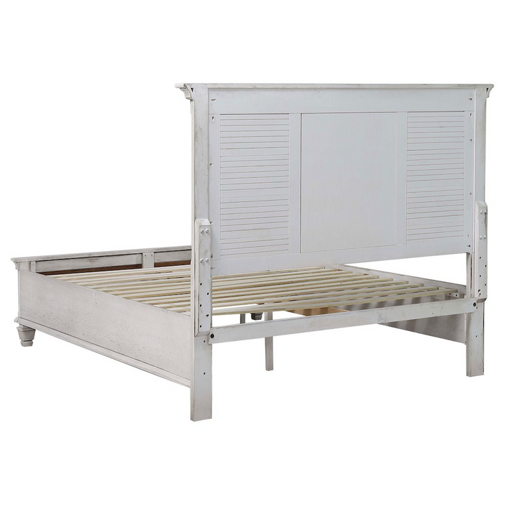 Franco Distressed White Wood Mediterranean Farmhouse King Storage Panel Bed Frame - Mediterranean Italian Contemporary Home Decor Furniture