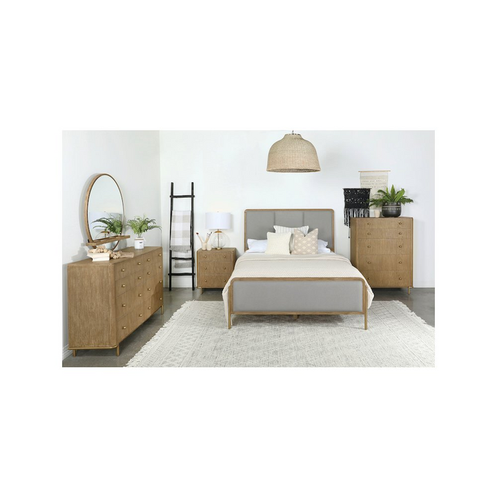 Buy farmhouse furniture Arini Sand Wash Dresser Mirror | Round Mirror with Built-In Jewelry Tray | Wire-Brushed Wood - Modern Cottage Farmhouse Furniture