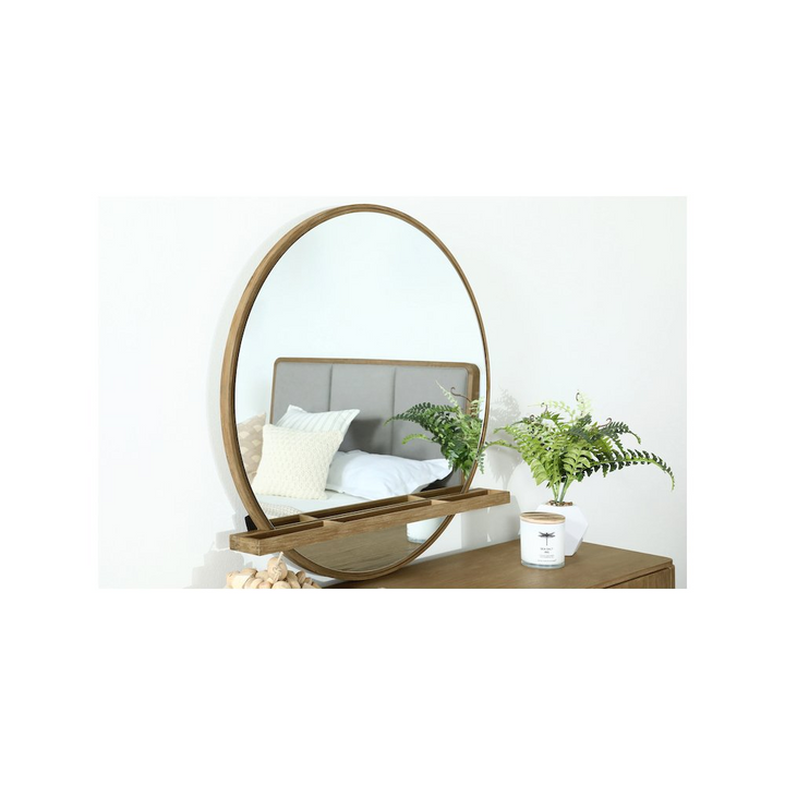 Buy farmhouse furniture Arini Sand Wash Dresser Mirror | Round Mirror with Built-In Jewelry Tray | Wire-Brushed Wood - Modern Cottage Farmhouse Furniture