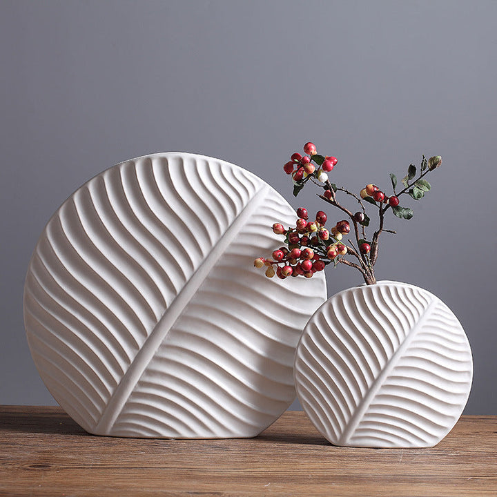 Boho Aesthetic Simple White Ceramic Vase Modern Handicraft Decoration | Biophilic Design Airbnb Decor Furniture 