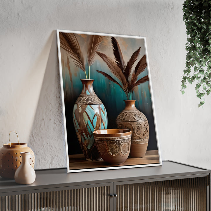 Boho Aesthetic Earthy Bowls Posters with Wooden Frame | Biophilic Design Airbnb Decor Furniture 