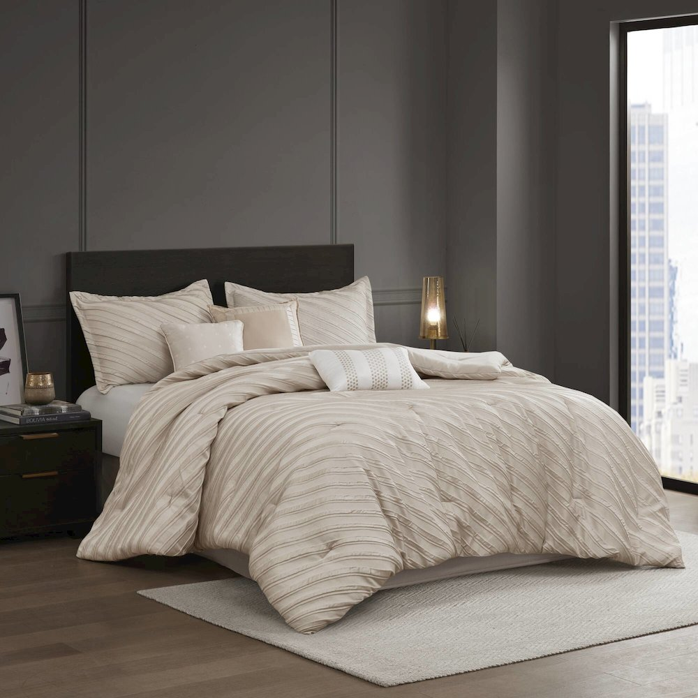 Buy farmhouse furniture Riva 7 Piece Comforter Set, Beige color - Modern Cottage Farmhouse Furniture