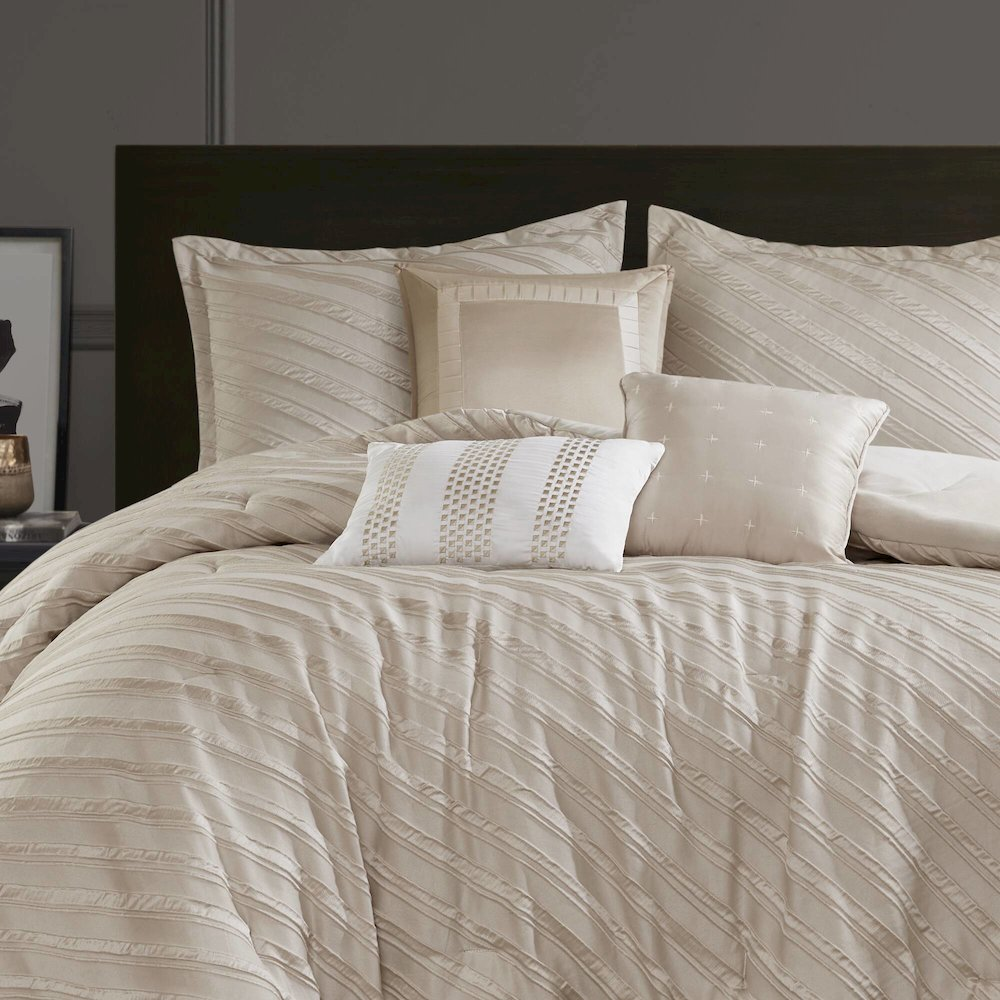 Buy farmhouse furniture Riva 7 Piece Comforter Set, Beige color - Modern Cottage Farmhouse Furniture