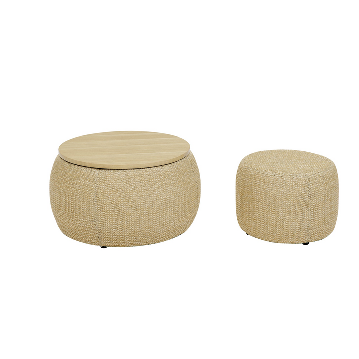 Buy farmhouse furniture Round Storage Ottoman, Woven rattan fabric Ottoman, 2 in 1 Function, Work as End table and Ottoman,with small seat-nature(25&