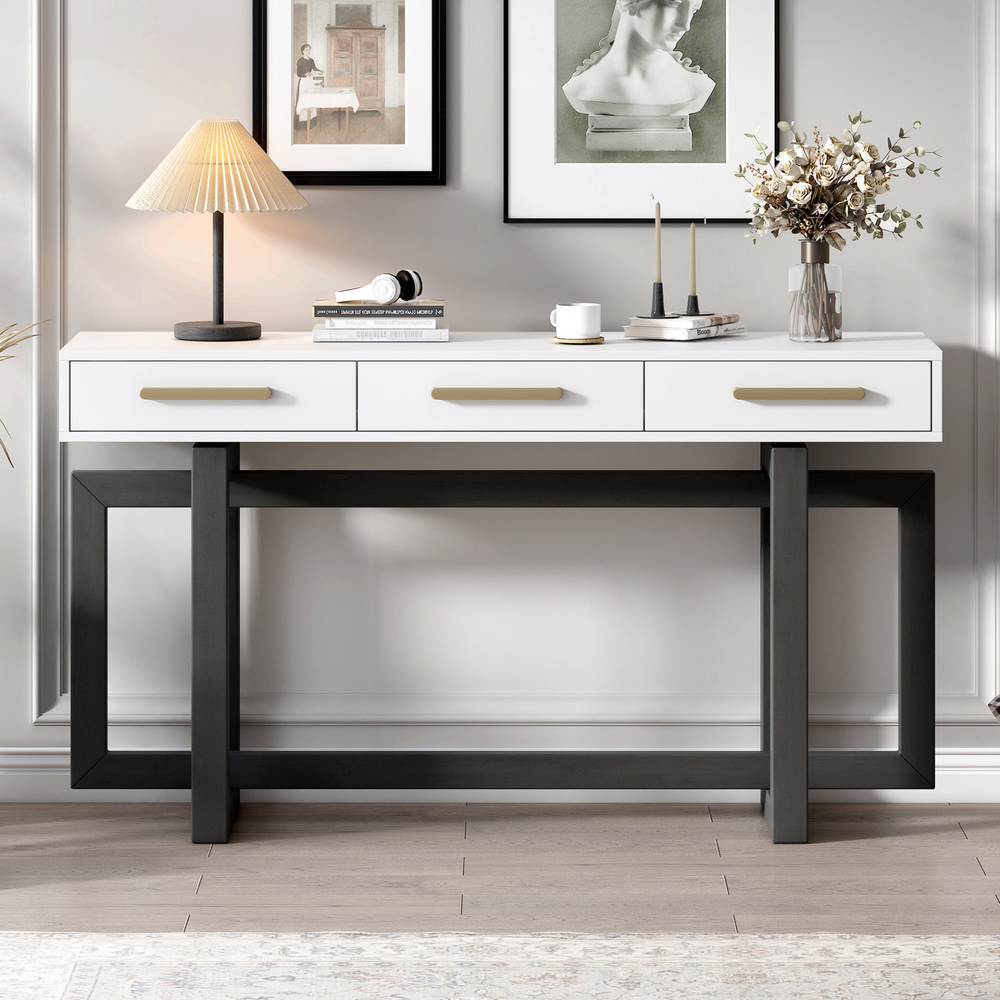 Elegant Console Table with Three Drawers, Extra Long Entryway Table for Entryway, Hallway, Living Room, Foyer, Corridor - Mediterranean Italian Contemporary Home Decor Furniture