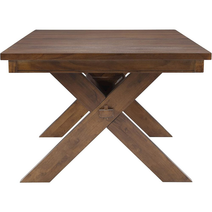Kraven Dining Table - Expansive Acacia Wood Table with Self-Storing Butterfly Leaf, Dark Hazelnut Finish - Mediterranean Italian Contemporary Home Decor Furniture