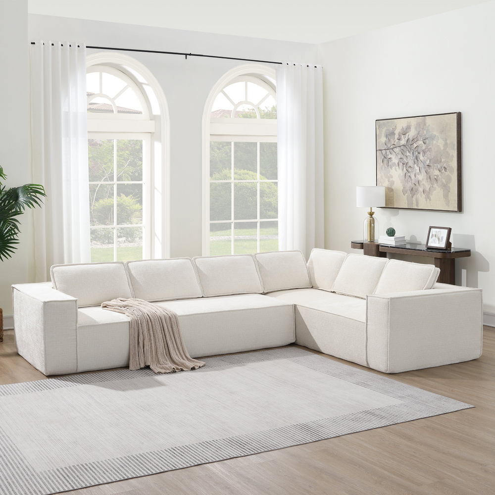 White Minimalist Modern Farmhouse Style Modular Sectional Sofa - Modern Cottage Farmhouse Furniture
