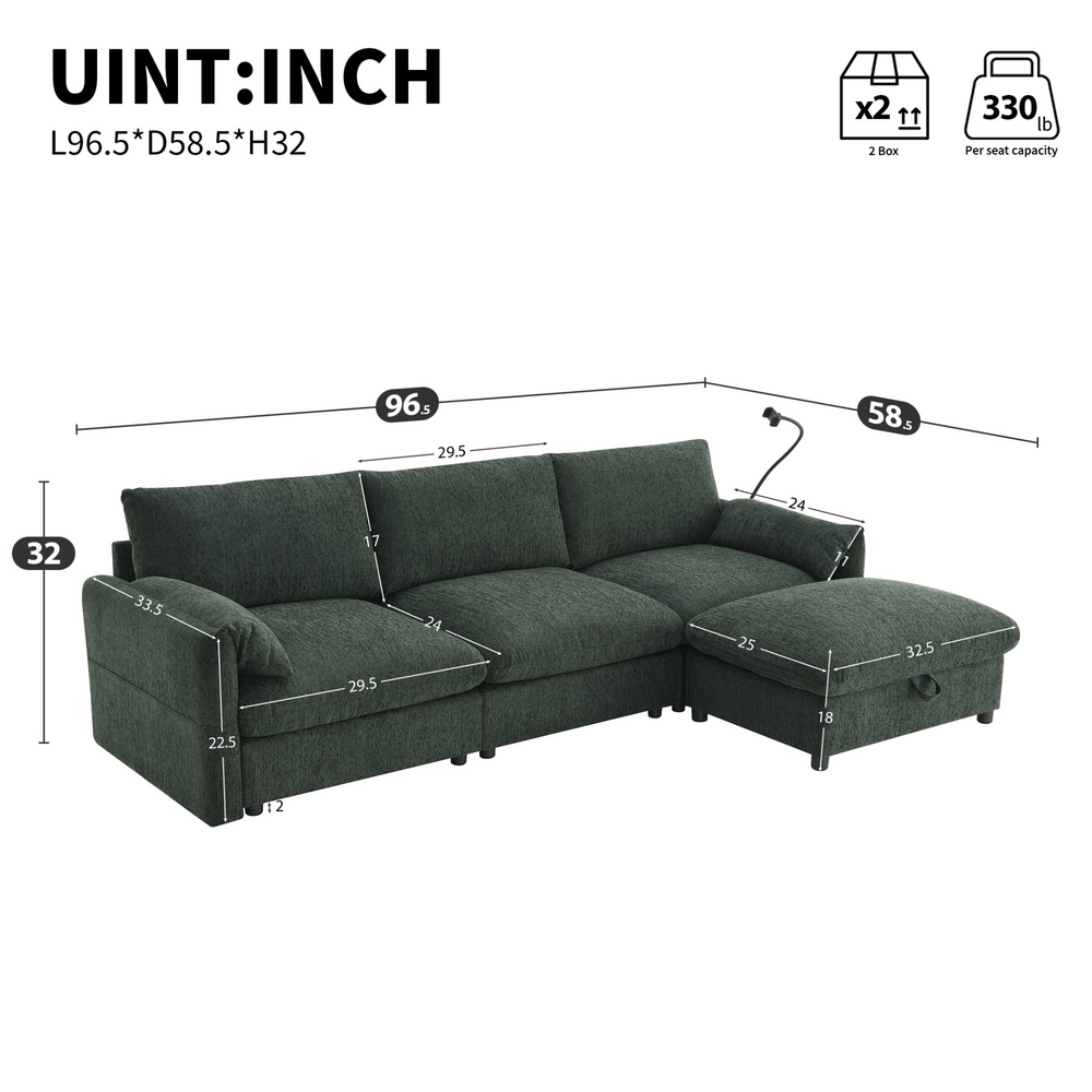 Buy farmhouse furniture Elia 4 Seat L Shaped Sectional Sofa with Storage Ottoman - Modern Cottage Farmhouse Furniture