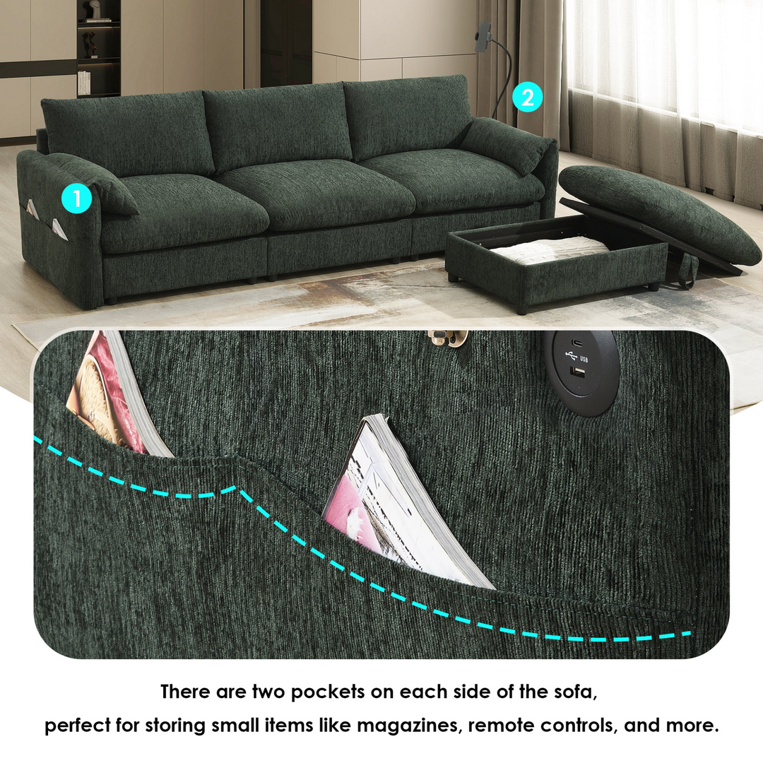 Buy farmhouse furniture Elia 4 Seat L Shaped Sectional Sofa with Storage Ottoman - Modern Cottage Farmhouse Furniture