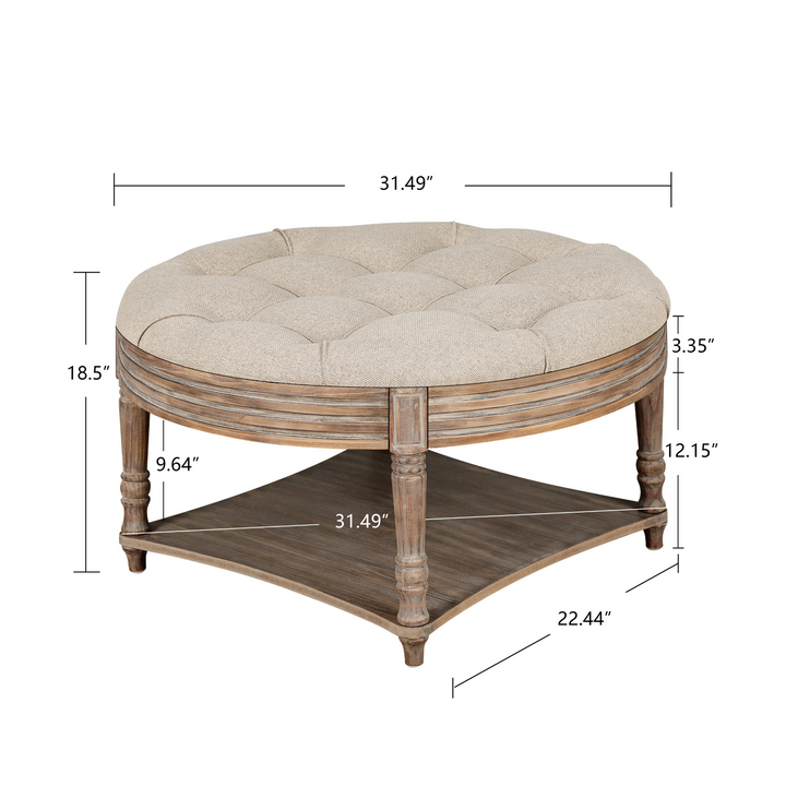 Buy farmhouse furniture Beige Tufted Round Storage Ottoman | Farmhouse Coffee Table Ottoman with Dual Storage | 31.5" - Modern Cottage Farmhouse Furniture