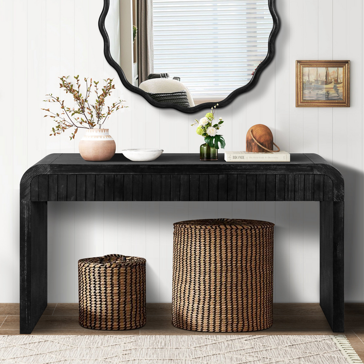 Granada 59" Spanish Mediterranean Tuscan Farmhouse Foyer Console Table – Antique Black - Mediterranean Italian Contemporary Home Decor Furniture