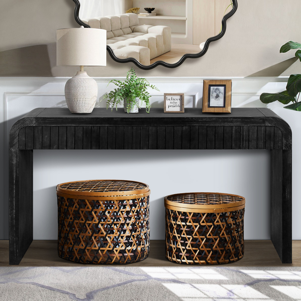 Granada 59" Spanish Mediterranean Tuscan Farmhouse Foyer Console Table – Antique Black - Mediterranean Italian Contemporary Home Decor Furniture