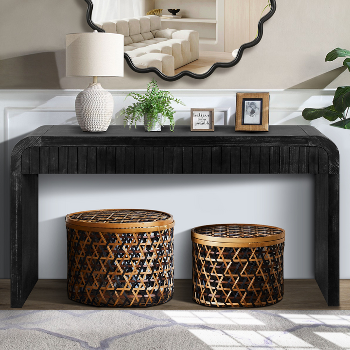 Granada 59" Spanish Mediterranean Tuscan Farmhouse Foyer Console Table – Antique Black - Mediterranean Italian Contemporary Home Decor Furniture