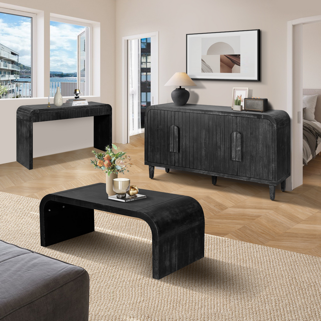 Granada 59" Spanish Mediterranean Tuscan Farmhouse Foyer Console Table – Antique Black - Mediterranean Italian Contemporary Home Decor Furniture