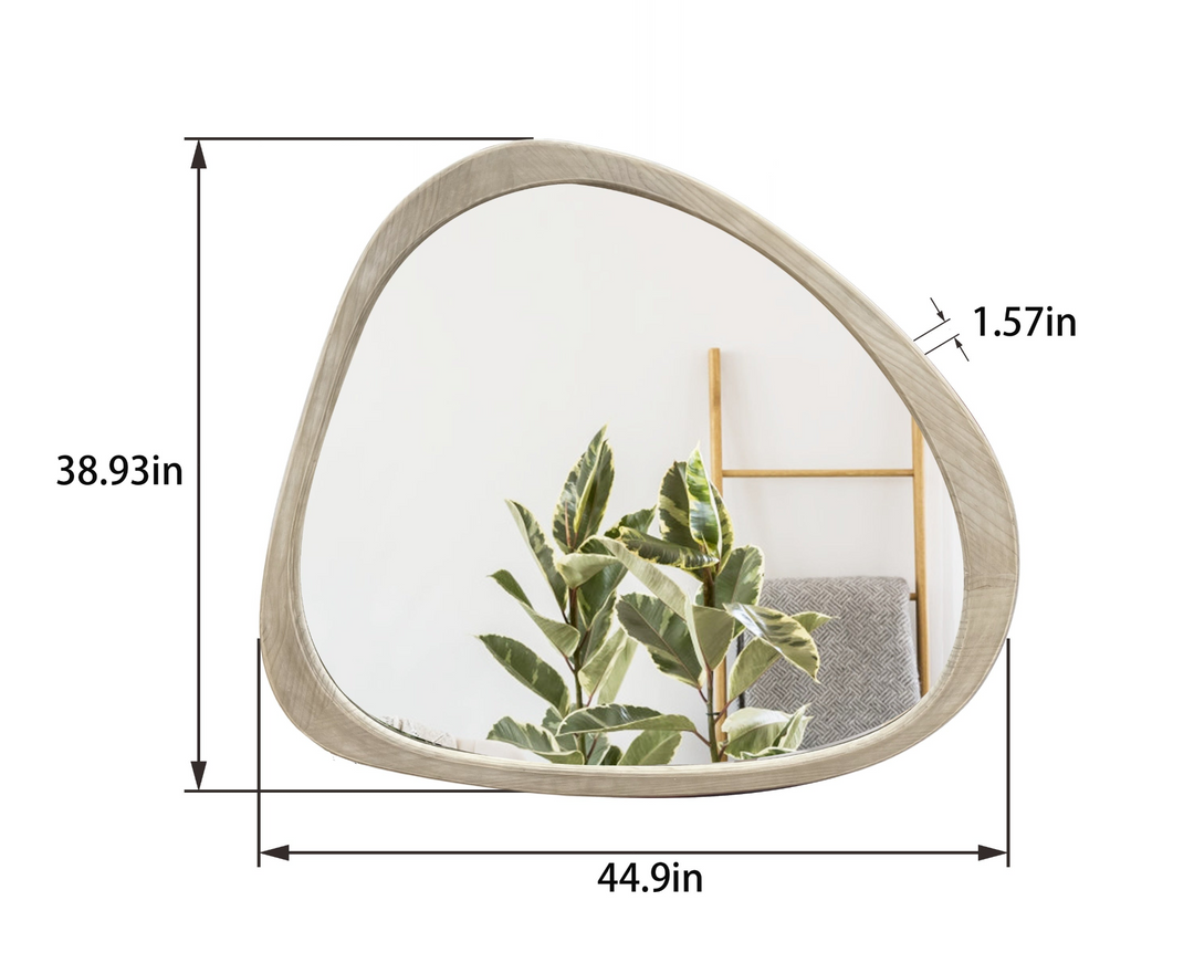 Solid Wood Asymmetrical Wall Mirror - 45 Inch Large Wooden Framed Dressing Mirror for Living Room, Bedroom, Bathroom, Hallway, Natural Wood Washed Finish - Mediterranean Italian Contemporary Home Decor Furniture