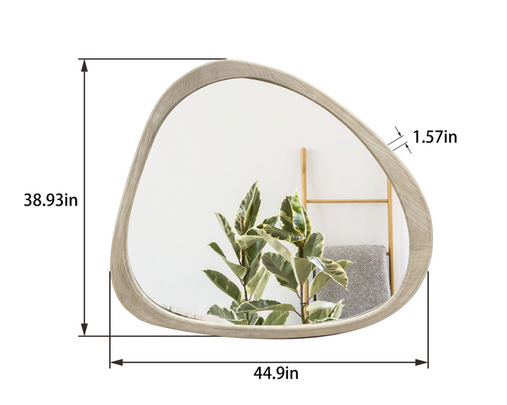 Solid Wood Asymmetrical Wall Mirror - 45 Inch Large Wooden Framed Dressing Mirror for Living Room, Bedroom, Bathroom, Hallway, Natural Wood Washed Finish - Mediterranean Italian Contemporary Home Decor Furniture