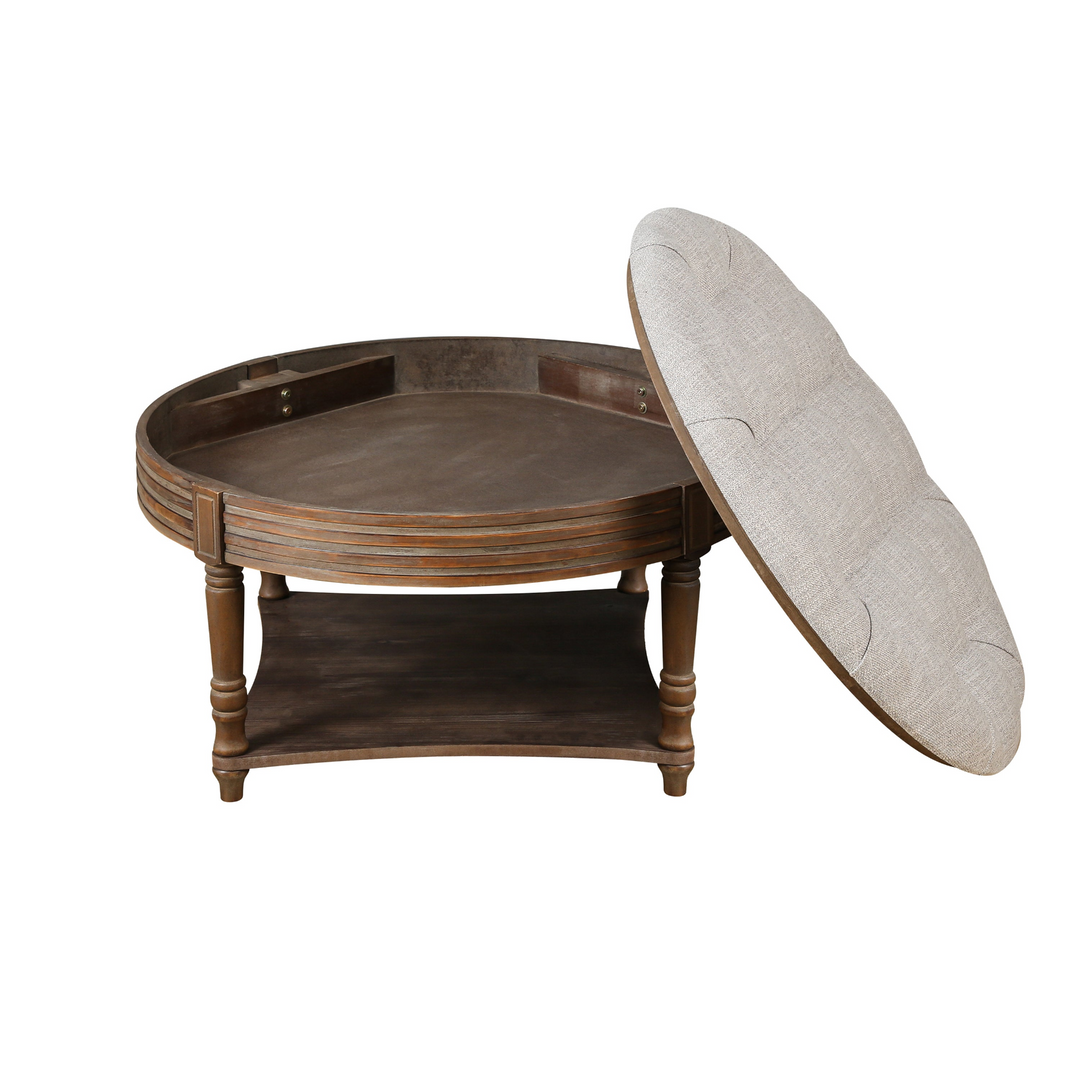 Buy farmhouse furniture Grey Tufted Ottoman Coffee Table | Farmhouse Storage Ottoman with Hidden &amp; Open Storage - Modern Cottage Farmhouse Furniture