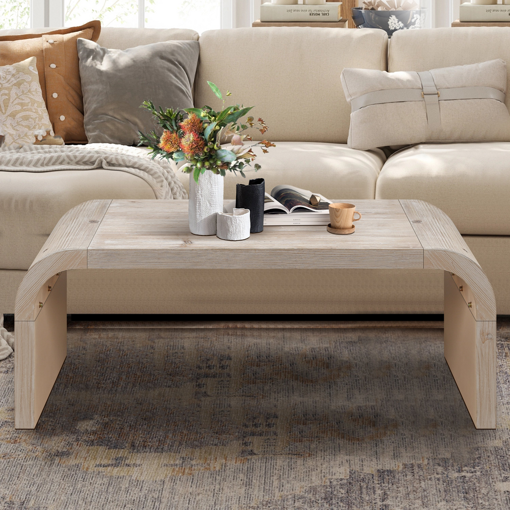 Vintage Mediterranean Farmhouse Coffee Table – 48 Inch Curved Mediterranean Style - Mediterranean Italian Contemporary Home Decor Furniture