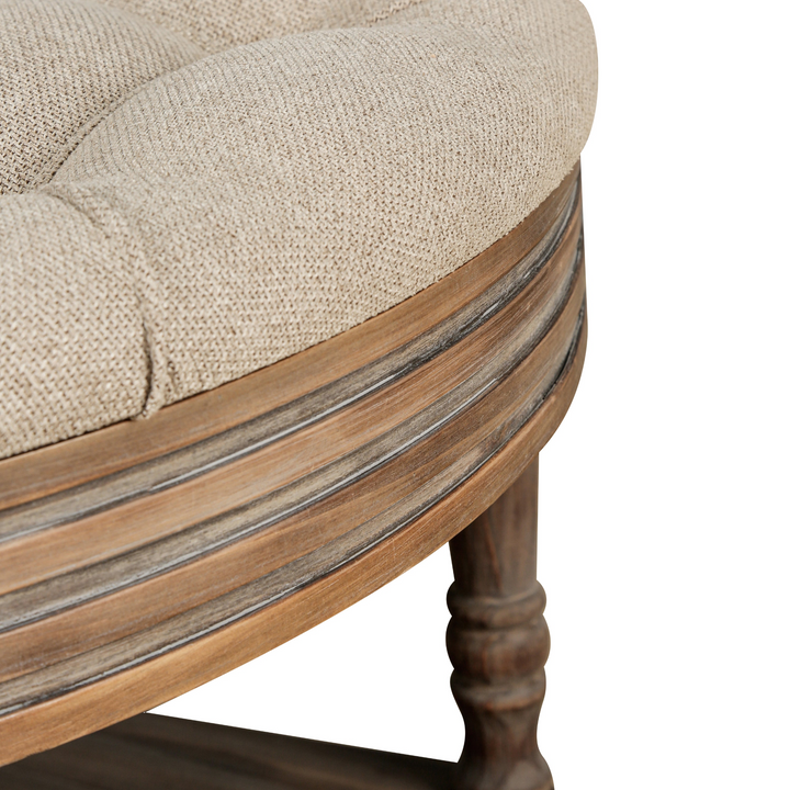 Buy farmhouse furniture Beige Tufted Round Storage Ottoman | Farmhouse Coffee Table Ottoman with Dual Storage | 31.5" - Modern Cottage Farmhouse Furniture
