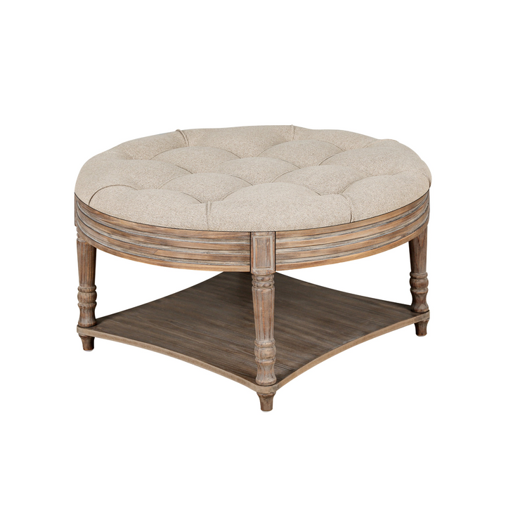 Buy farmhouse furniture Beige Tufted Round Storage Ottoman | Farmhouse Coffee Table Ottoman with Dual Storage | 31.5" - Modern Cottage Farmhouse Furniture