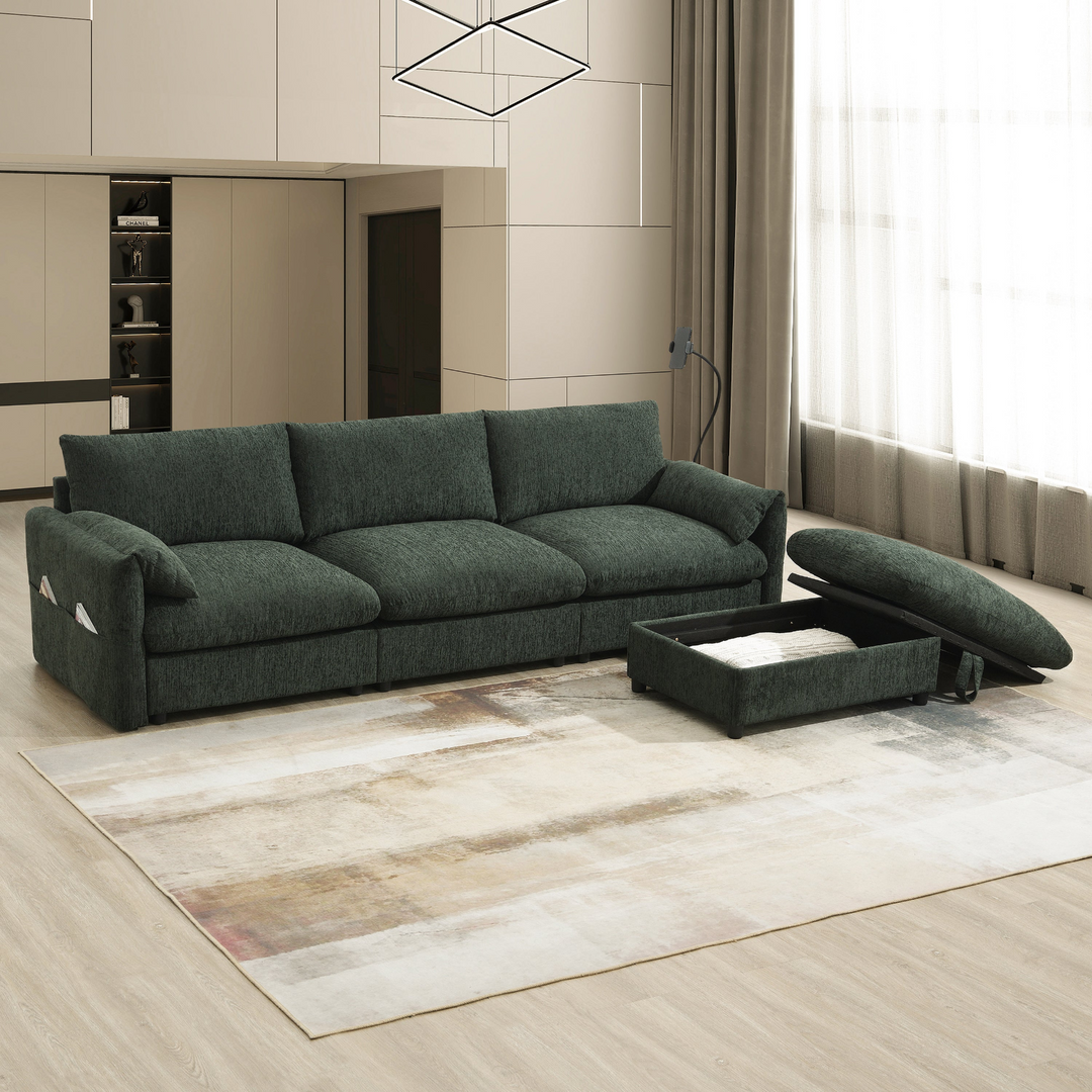 Buy farmhouse furniture Elia 4 Seat L Shaped Sectional Sofa with Storage Ottoman - Modern Cottage Farmhouse Furniture
