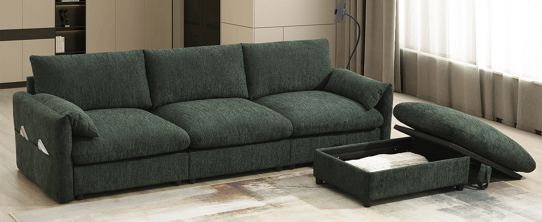 Buy farmhouse furniture Elia 4 Seat L Shaped Sectional Sofa with Storage Ottoman - Modern Cottage Farmhouse Furniture