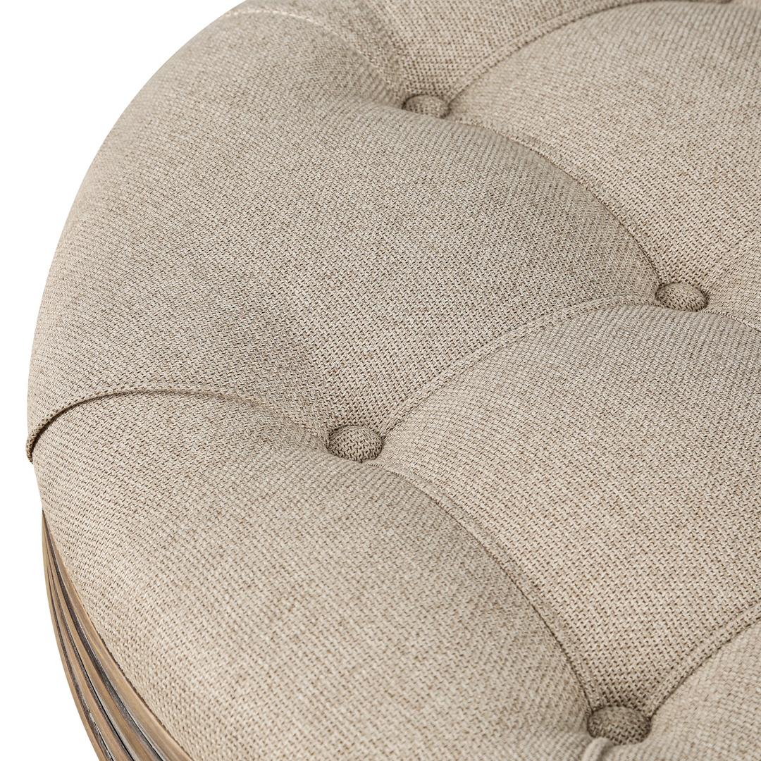 Buy farmhouse furniture Beige Tufted Round Storage Ottoman | Farmhouse Coffee Table Ottoman with Dual Storage | 31.5" - Modern Cottage Farmhouse Furniture