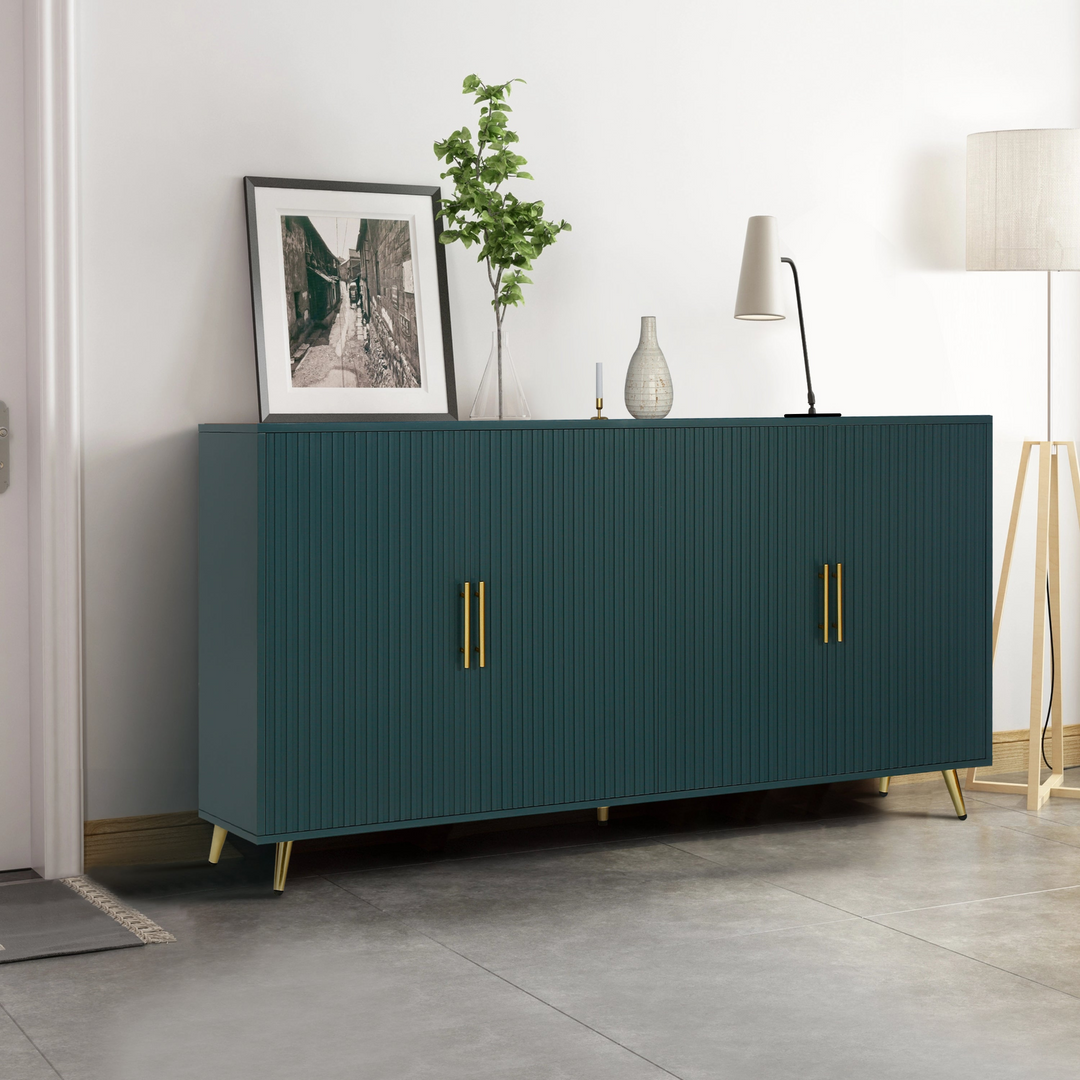 The Amalfi | Mediterranean Farmhouse Teal Wood Media Console with Storage & Adjustable Shelves - Mediterranean Italian Contemporary Home Decor Furniture