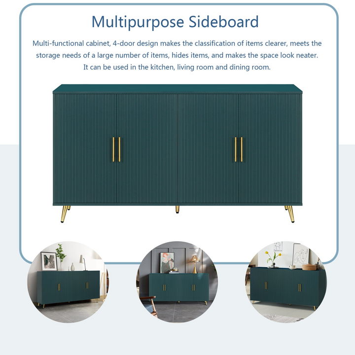 The Amalfi | Mediterranean Farmhouse Teal Wood Media Console with Storage & Adjustable Shelves - Mediterranean Italian Contemporary Home Decor Furniture