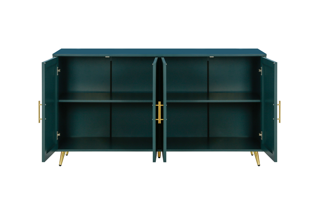 The Amalfi | Mediterranean Farmhouse Teal Wood Media Console with Storage & Adjustable Shelves - Mediterranean Italian Contemporary Home Decor Furniture