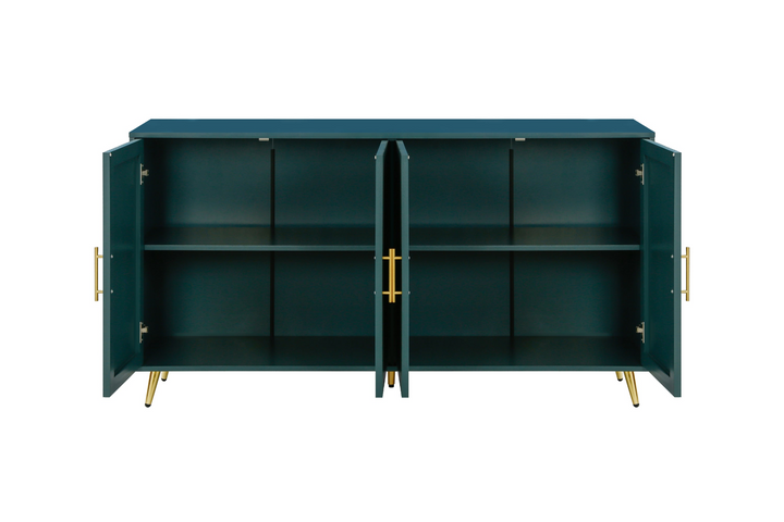 The Amalfi | Mediterranean Farmhouse Teal Wood Media Console with Storage & Adjustable Shelves - Mediterranean Italian Contemporary Home Decor Furniture