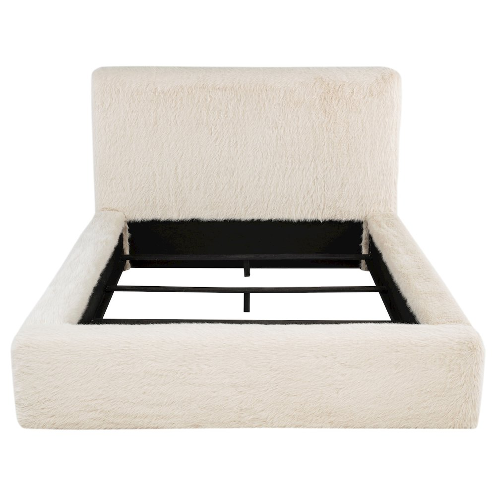 Buy farmhouse furniture Rebecca Faux Fur Upholstered Mediterranean Farmhouse Queen Bed Cream - Modern Cottage Farmhouse Furniture