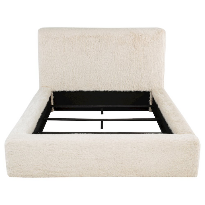 Buy farmhouse furniture Rebecca Faux Fur Upholstered Mediterranean Farmhouse Queen Bed Cream - Modern Cottage Farmhouse Furniture