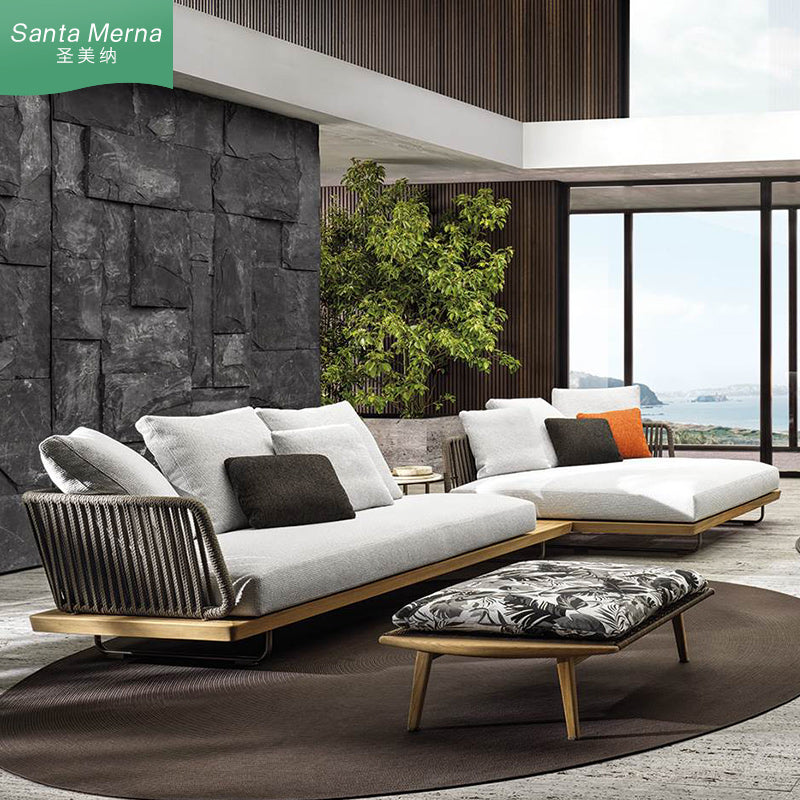 Aegean Sea Mediterranean Luxury Indoor Outdoor Teak Sofa - Mediterranean Tuscan Contemporary Home Decor Furniture