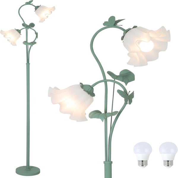 Buy farmhouse furniture Flower Floor Lamp For Living Room, Vintage Floor Lamp With 2 LED 5W Blubs, Foot Switch, - Modern Cottage Farmhouse Furniture