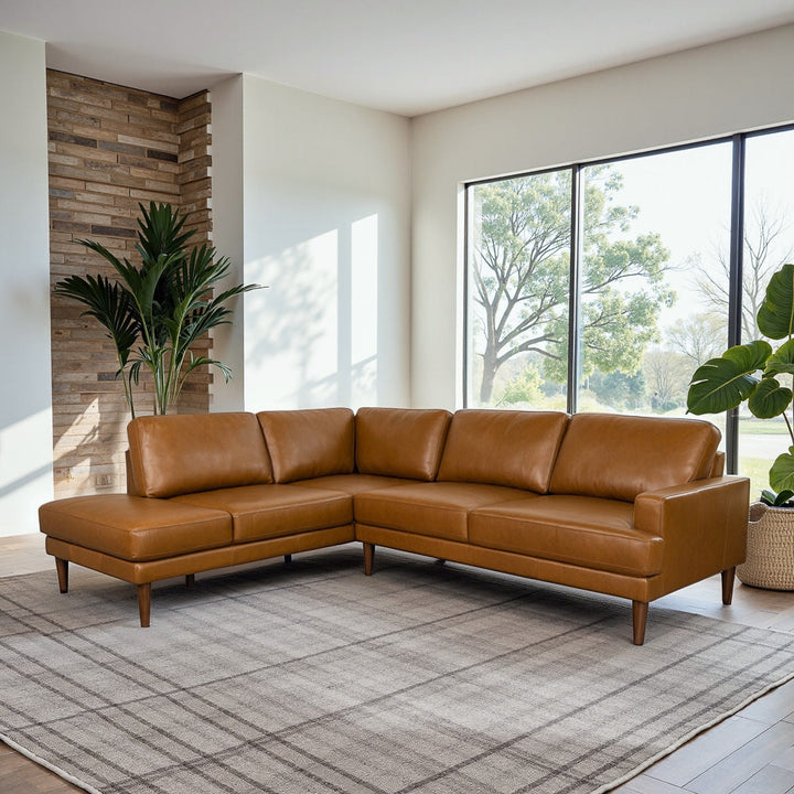 Buy farmhouse furniture Corbin Right-Facing Tan Leather Sectional Sofa - Modern Cottage Farmhouse Furniture