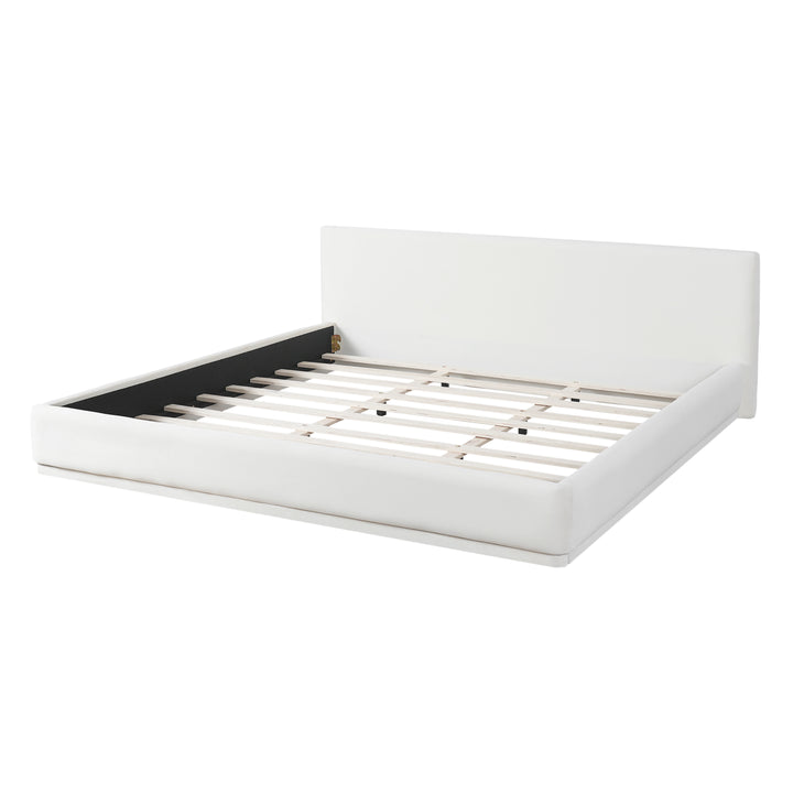 Cypress | Soft White Mediterranean Upholstered King Size Bed Frame - Mediterranean Tuscan Contemporary Home Decor Furniture