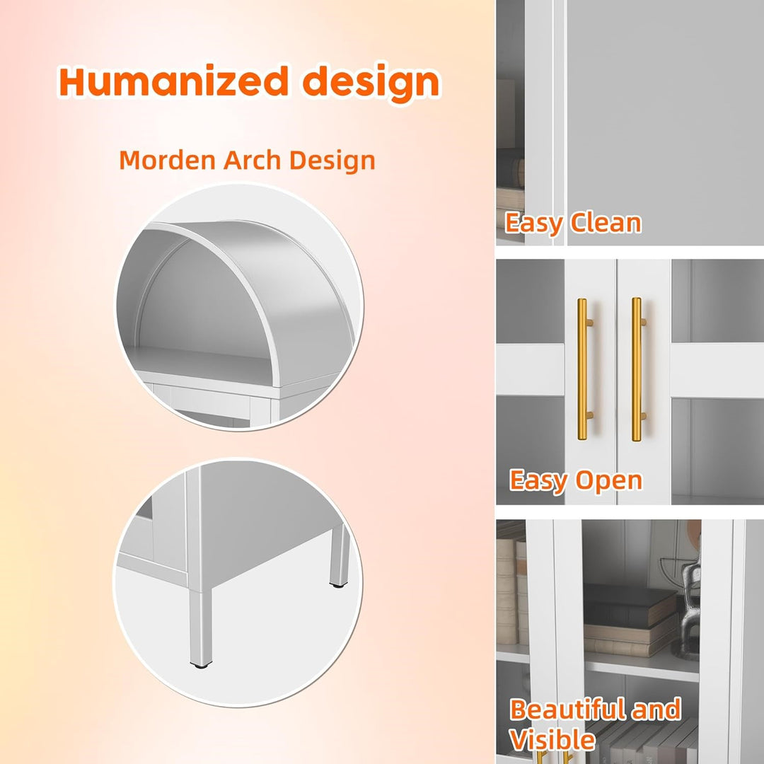 Large Mediterranean White Metal Arched Household Storage Cabinet - Mediterranean Italian Contemporary Home Decor Furniture