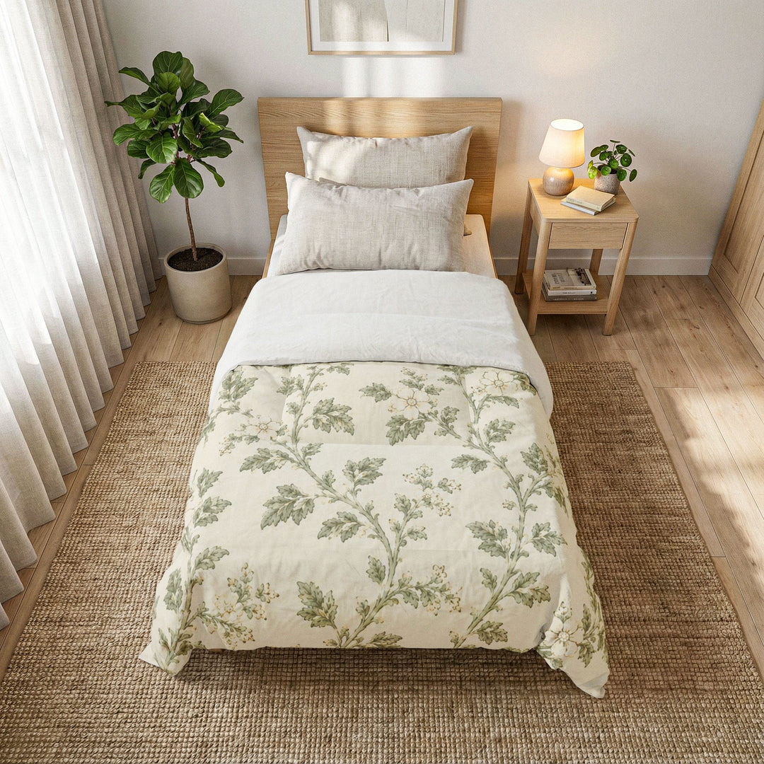 Buy farmhouse furniture Cream &amp; Sage Floral Cotton Comforter By. Artisan Blooms - Modern Cottage Farmhouse Furniture