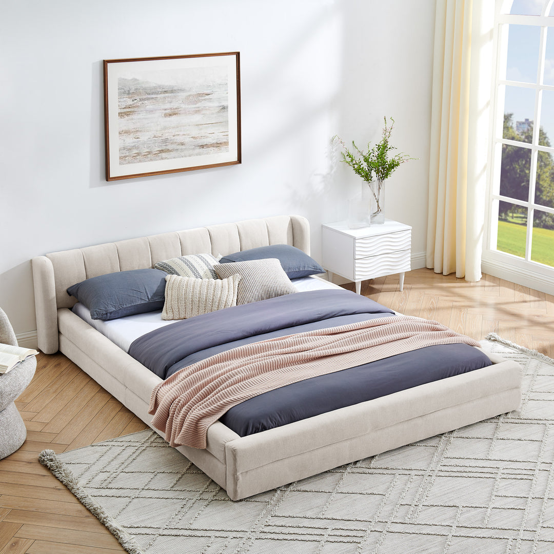 Aurelia | Mediterranean Upholstered Plush Queen Size Bed Frame - Mediterranean Italian Contemporary Home Decor Furniture