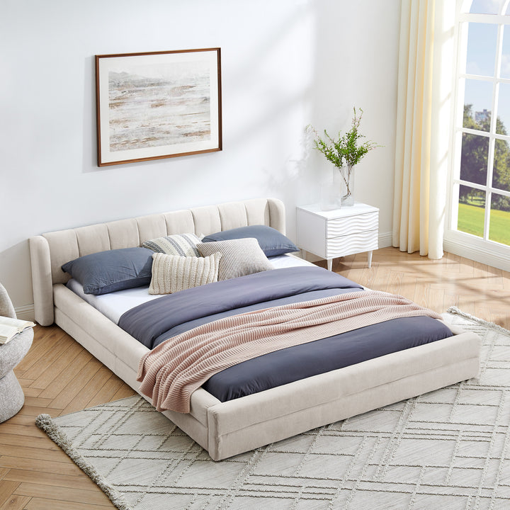 Aurelia | Mediterranean Upholstered Plush Queen Size Bed Frame - Mediterranean Italian Contemporary Home Decor Furniture