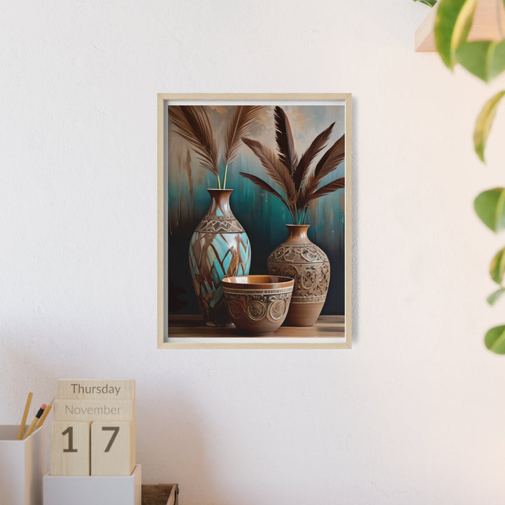 Boho Aesthetic Earthy Bowls Posters with Wooden Frame | Biophilic Design Airbnb Decor Furniture 