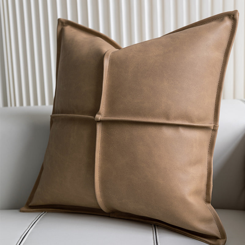 Thurii | Leather Mediterranean Cross Pleated Pillowcase - Mediterranean Italian Contemporary Home Decor Furniture