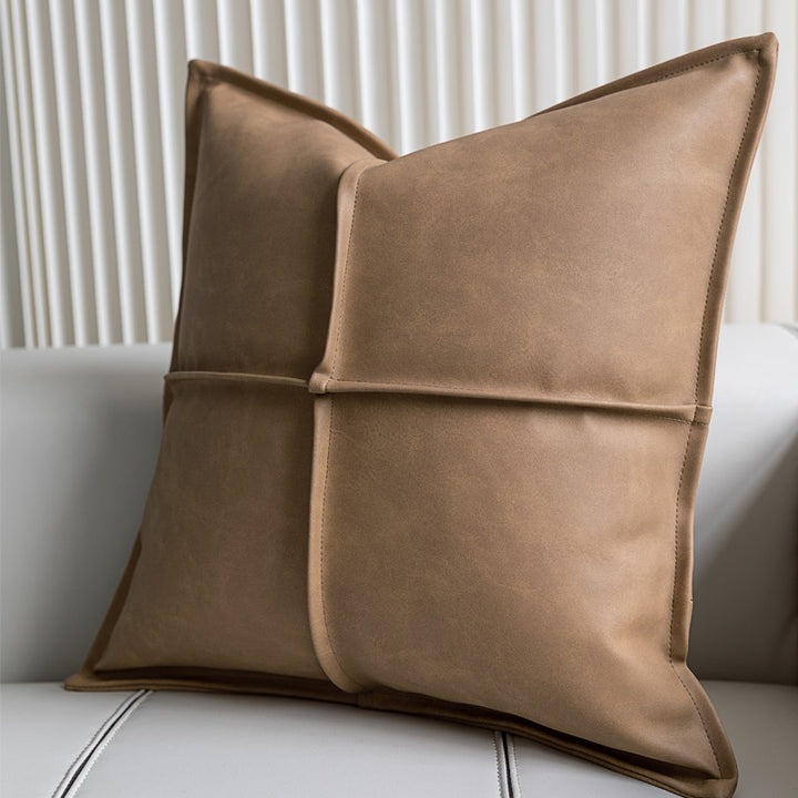 Thurii | Leather Mediterranean Cross Pleated Pillowcase - Mediterranean Italian Contemporary Home Decor Furniture
