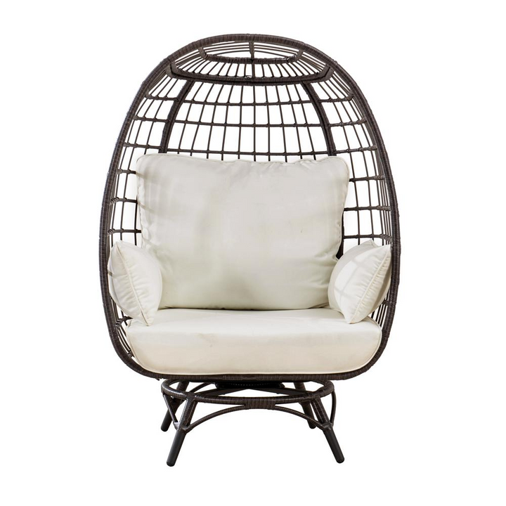 Boho Aesthetic Sunjoy Light Brown Swivel Egg Cuddle Chair | Biophilic Design Airbnb Decor Furniture 