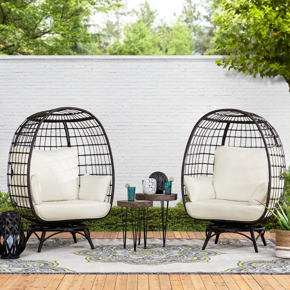 Boho Aesthetic Sunjoy Light Brown Swivel Egg Cuddle Chair | Biophilic Design Airbnb Decor Furniture 