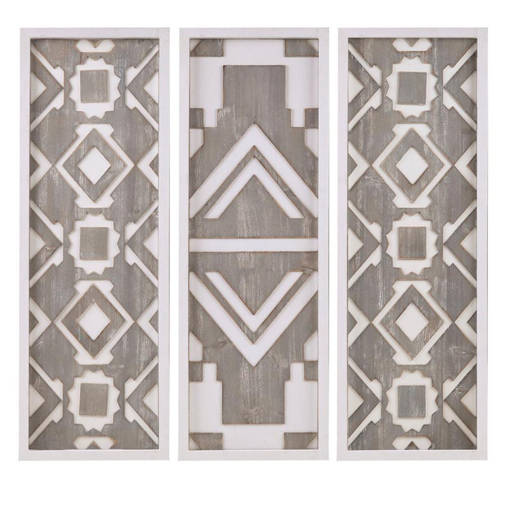 Boho Aesthetic Printed Wood Wall Decor Set of 3 | Biophilic Design Airbnb Decor Furniture 