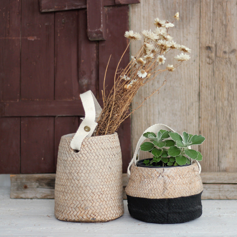 Mediterranean Coast Woven Flower Pot Basket - Mediterranean Italian Contemporary Home Decor Furniture